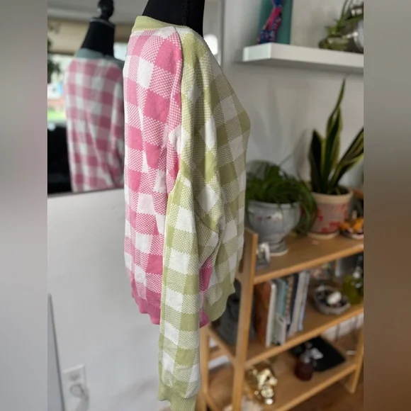 Stradivarius Gingham Cropped Oversized Colorful Tik Tok Famous Cardigan Sweater - Picture 3 of 9